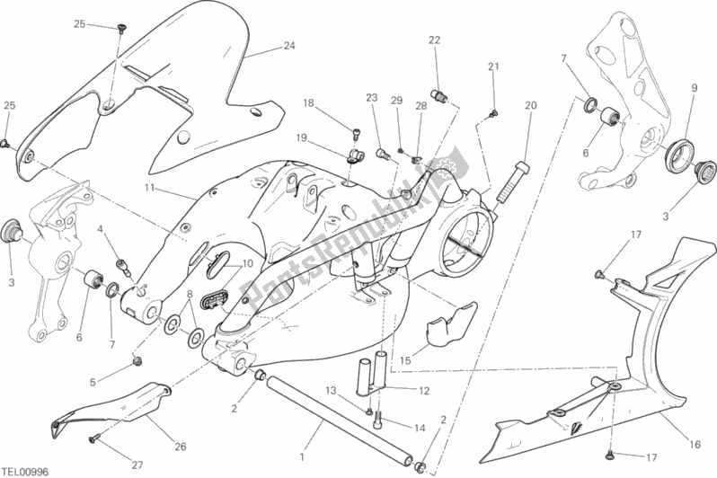 All parts for the Swing Arm of the Ducati Diavel Xdiavel Sport Pack Brasil 1260 2017